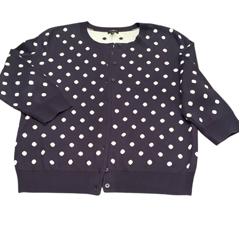 Talbots Navy & White Polka Dot Cardigan Sweater